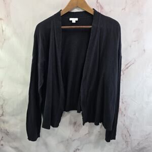 J Jill Cardigan Womens Large Black Sweater Open Front Cotton Lightweight